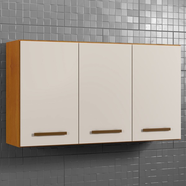 Armário Aéreo Cozinha Etios 3 Portas Nature/Off White - Kaiki Móveis