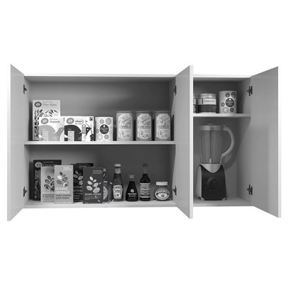 Armário Aéreo Cozinha Etios 3 Portas Nature/Off White - Kaiki Móveis