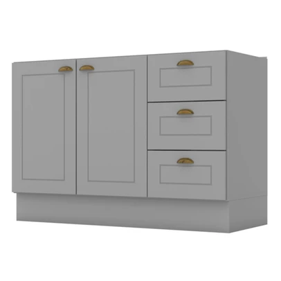 Balcão de Cozinha para Pia 120 Cm Americana 2 Portas 3 Gavetas 100% Mdf Cinza - Henn