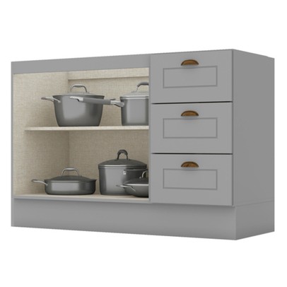 Balcão de Cozinha para Pia 120 Cm Americana 2 Portas 3 Gavetas 100% Mdf Cinza - Henn