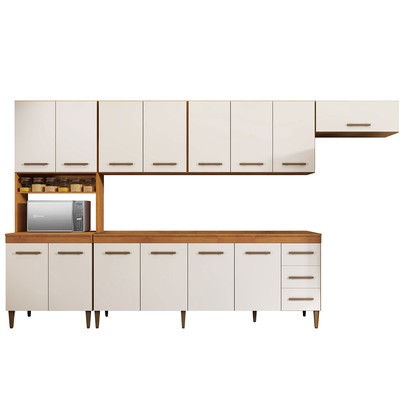 Cozinha Completa Atenas 14 Portas 3 Gavetas Nature/Off White - Kaiki Móveis