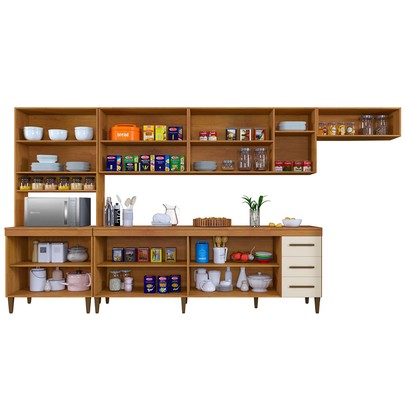 Cozinha Completa Atenas 14 Portas 3 Gavetas Nature/Off White - Kaiki Móveis