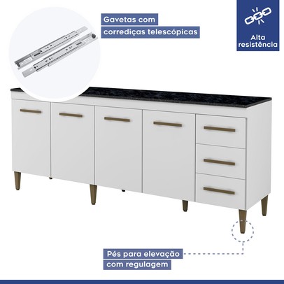 Cozinha Completa Atenas 14 Portas 3 Gavetas Branco - Kaiki Móveis