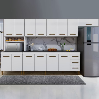 Cozinha Completa Atenas 14 Portas 3 Gavetas Branco - Kaiki Móveis