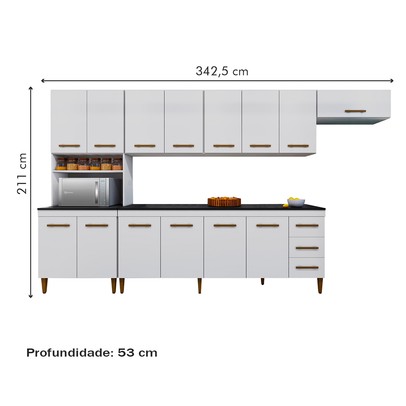 Cozinha Completa Atenas 14 Portas 3 Gavetas Branco - Kaiki Móveis