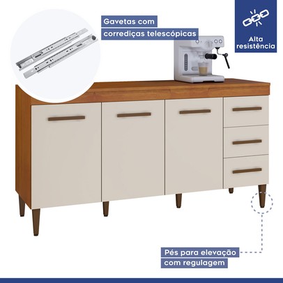 Cozinha Completa Atenas 12 Portas 3 Gavetas Nature/Off White - Kaiki Móveis