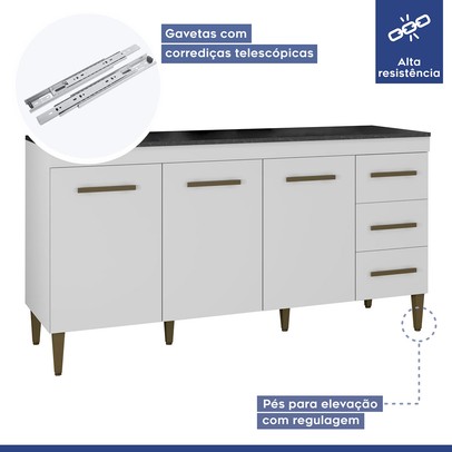 Cozinha Completa Atenas 12 Portas 3 Gavetas Branco - Kaiki Móveis