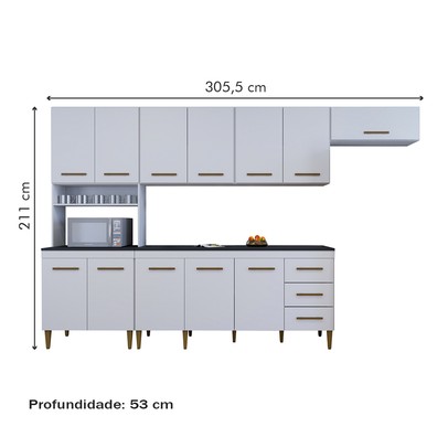 Cozinha Completa Atenas 12 Portas 3 Gavetas Branco - Kaiki Móveis