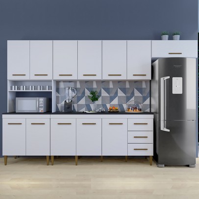 Cozinha Completa Atenas 12 Portas 3 Gavetas Branco - Kaiki Móveis