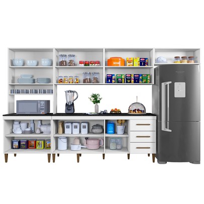 Cozinha Completa Atenas 12 Portas 3 Gavetas Branco - Kaiki Móveis