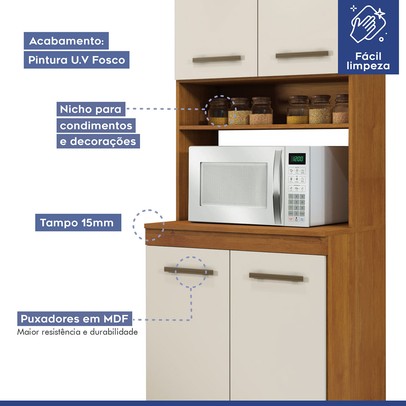 Cozinha Completa Atenas 10 Portas 3 Gavetas Nature/Off White - Kaiki Móveis