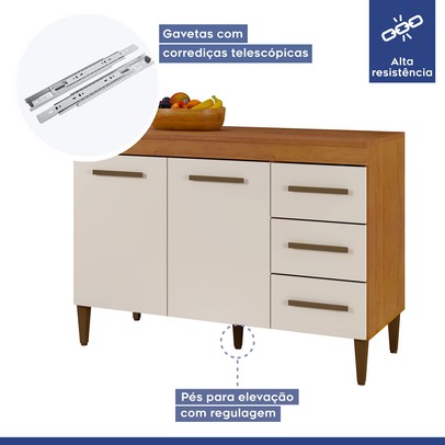 Cozinha Completa Atenas 10 Portas 3 Gavetas Nature/Off White - Kaiki Móveis