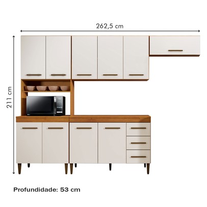 Cozinha Completa Atenas 10 Portas 3 Gavetas Nature/Off White - Kaiki Móveis