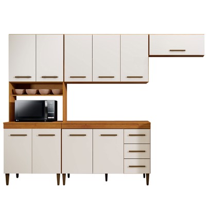 Cozinha Completa Atenas 10 Portas 3 Gavetas Nature/Off White - Kaiki Móveis
