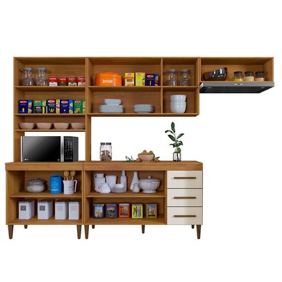 Cozinha Completa Atenas 10 Portas 3 Gavetas Nature/Off White - Kaiki Móveis