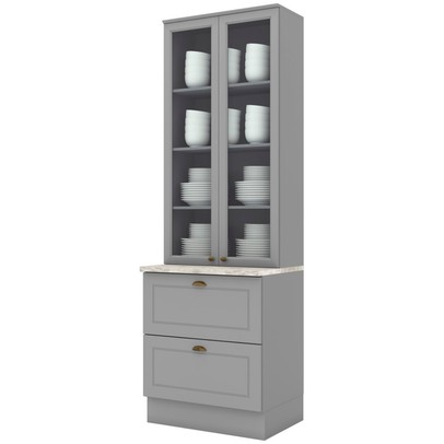 Cristaleira Americana 2 Portas 2 Gavetas 100% Mdf Cinza/Calcare - Henn