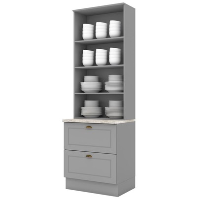 Cristaleira Americana 2 Portas 2 Gavetas 100% Mdf Cinza/Calcare - Henn