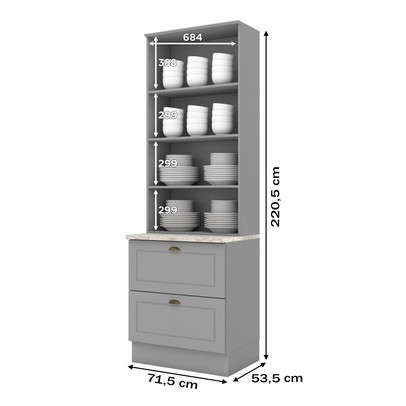 Cristaleira Americana 2 Portas 2 Gavetas 100% Mdf Cinza/Calcare - Henn