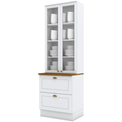 Cristaleira Americana 2 Portas 2 Gavetas 100% Mdf Branco/Nature - Henn