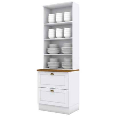 Cristaleira Americana 2 Portas 2 Gavetas 100% Mdf Branco/Nature - Henn