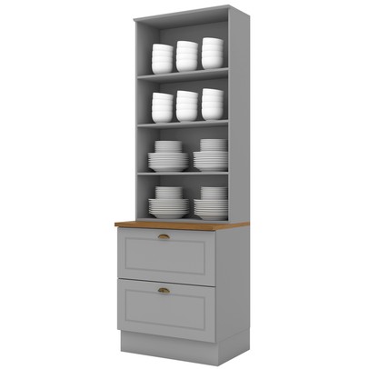 Cristaleira Americana 2 Portas 2 Gavetas 100% Mdf Cinza/Nature - Henn