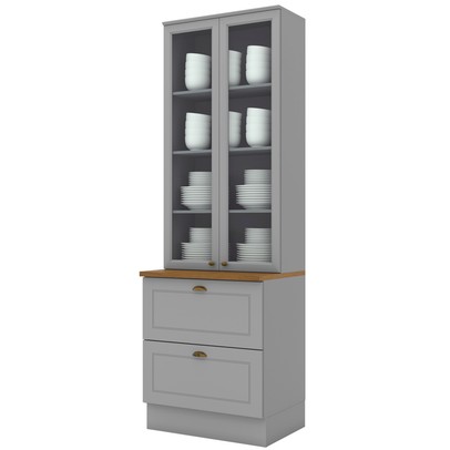 Cristaleira Americana 2 Portas 2 Gavetas 100% Mdf Cinza/Nature - Henn