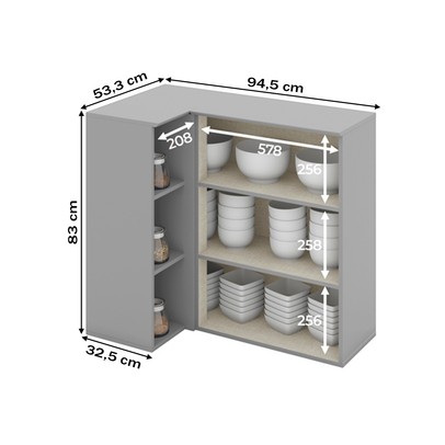 Armário Aéreo Cozinha 83 Cm Americana 1 Porta 100% Mdf Cinza C359 - Henn