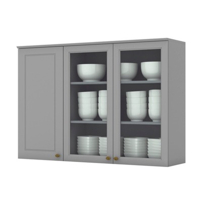 Armário Aéreo Cozinha 120 Cm Americana 3 Portas 100% Mdf Cinza C363 - Henn