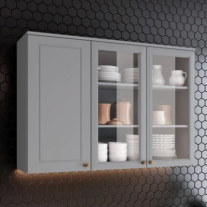 Armário Aéreo Cozinha 120 Cm Americana 3 Portas 100% Mdf Cinza C363 - Henn