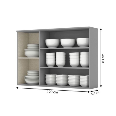 Armário Aéreo Cozinha 120 Cm Americana 3 Portas 100% Mdf Cinza C363 - Henn