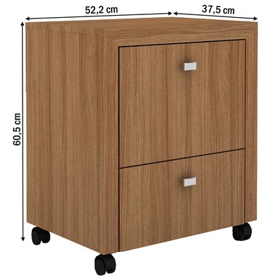 Gaveteiro Arquivo com Rodízios 2 Gavetas Me4112 Amendoa - Tecno Mobili