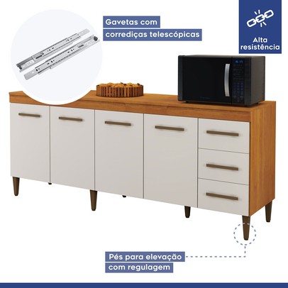 Cozinha Compacta Atenas 9 Portas 3 Gavetas Nature/Off White - Kaiki Móveis