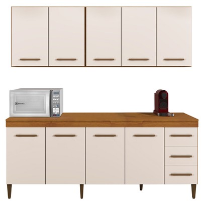 Cozinha Compacta Atenas 9 Portas 3 Gavetas Nature/Off White - Kaiki Móveis