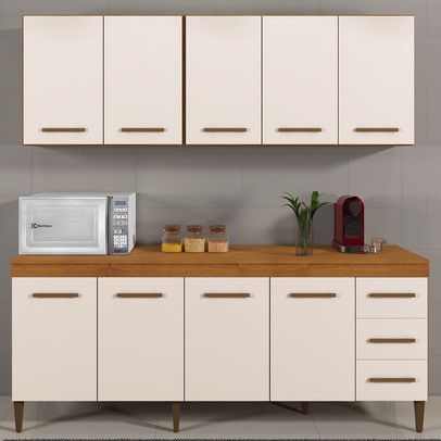 Cozinha Compacta Atenas 9 Portas 3 Gavetas Nature/Off White - Kaiki Móveis
