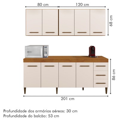Cozinha Compacta Atenas 9 Portas 3 Gavetas Nature/Off White - Kaiki Móveis
