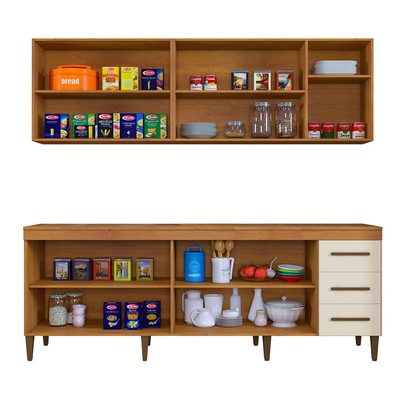 Cozinha Compacta Atenas 9 Portas 3 Gavetas Nature/Off White - Kaiki Móveis