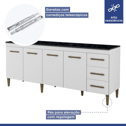 Cozinha Compacta Atenas 9 Portas 3 Gavetas Branco - Kaiki Móveis