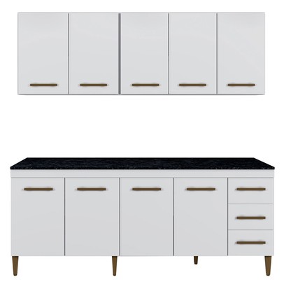 Cozinha Compacta Atenas 9 Portas 3 Gavetas Branco - Kaiki Móveis