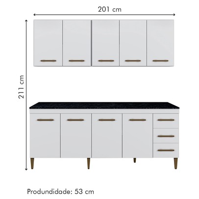 Cozinha Compacta Atenas 9 Portas 3 Gavetas Branco - Kaiki Móveis