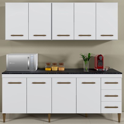 Cozinha Compacta Atenas 9 Portas 3 Gavetas Branco - Kaiki Móveis