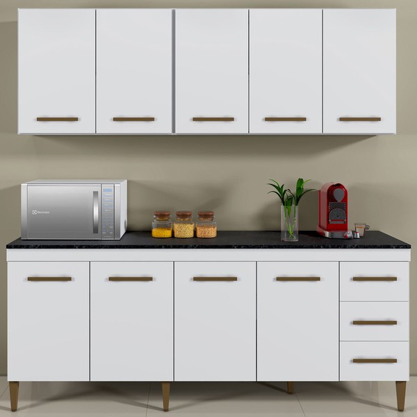 Cozinha Compacta Atenas 9 Portas 3 Gavetas Branco - Kaiki Móveis