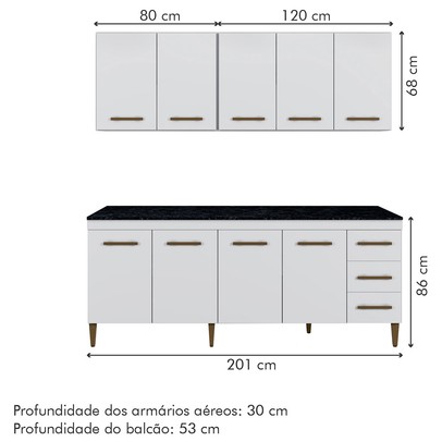 Cozinha Compacta Atenas 9 Portas 3 Gavetas Branco - Kaiki Móveis