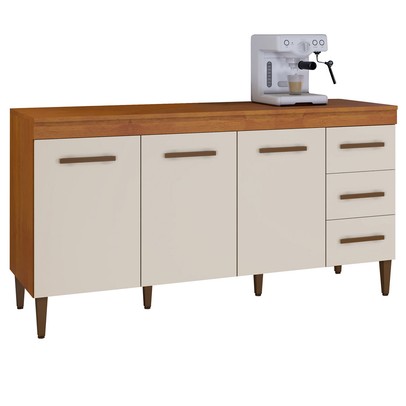 Balcão de Cozinha Atenas 3 Portas 3 Gavetas Nature/Off White - Kaiki Móveis