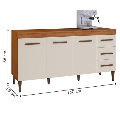 Balcão de Cozinha Atenas 3 Portas 3 Gavetas Nature/Off White - Kaiki Móveis
