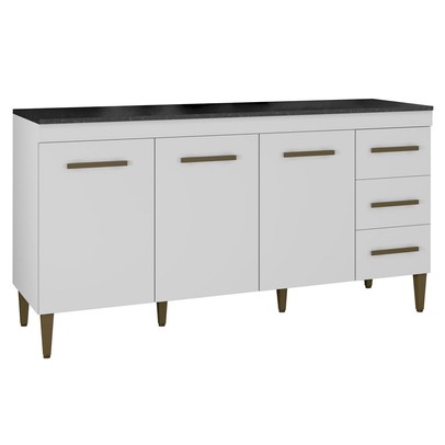 Balcão de Cozinha Atenas 3 Portas 3 Gavetas Branco - Kaiki Móveis