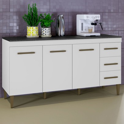 Balcão de Cozinha Atenas 3 Portas 3 Gavetas Branco - Kaiki Móveis