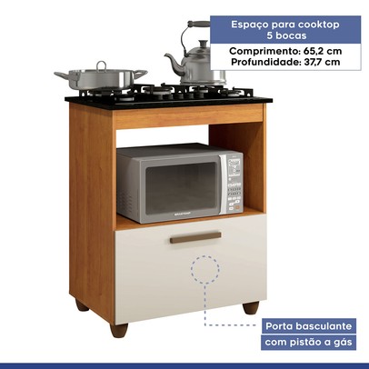 Armário de Cozinha para Cooktop Salvia 1 Porta 1248 Nature/Off White - Kaiki Móveis