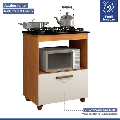 Armário de Cozinha para Cooktop Salvia 1 Porta 1248 Nature/Off White - Kaiki Móveis