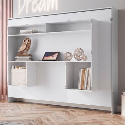 Cama de Casal Latino Articulável com Mesa de Estudos Branco - Art In Móveis