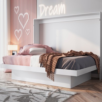 Cama de Casal Latino Articulável com Mesa de Estudos Branco - Art In Móveis